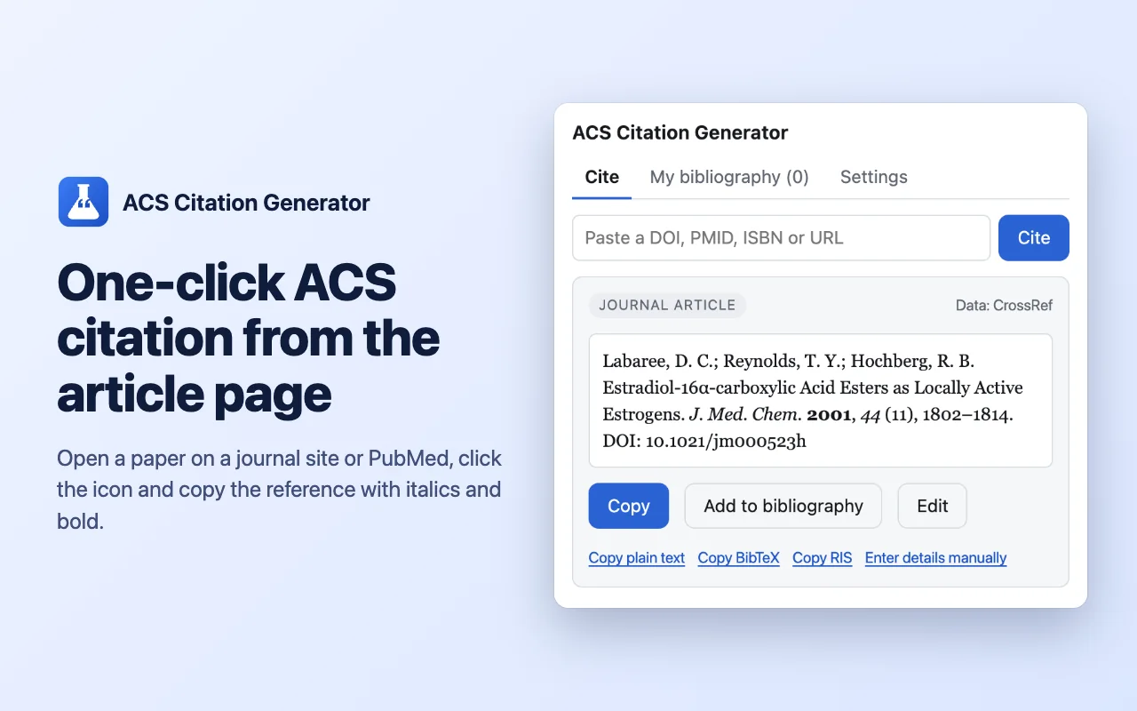ACS-bronvermelding met één klik gemaakt vanaf een artikelpagina