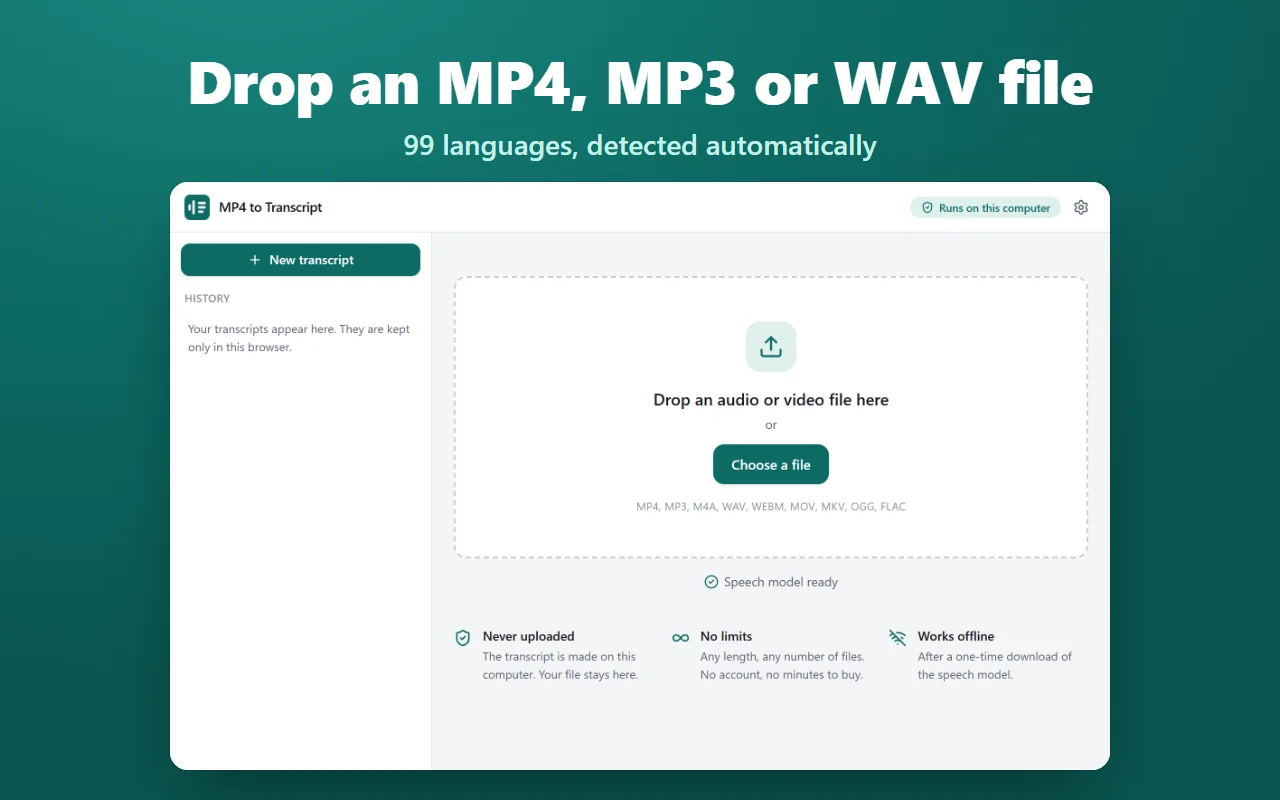 The drop zone for MP4, MP3, WAV and other audio and video files