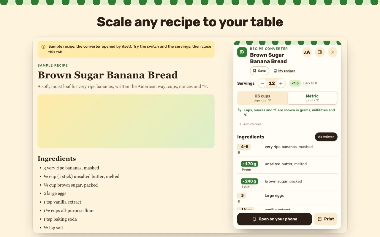 The servings scaled from 4 to 6, with every amount following