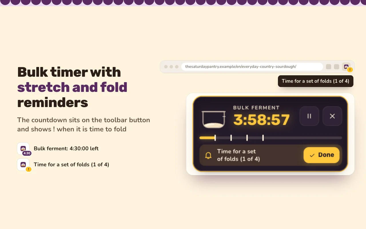 Bulk-ferment timer with stretch-and-fold reminders