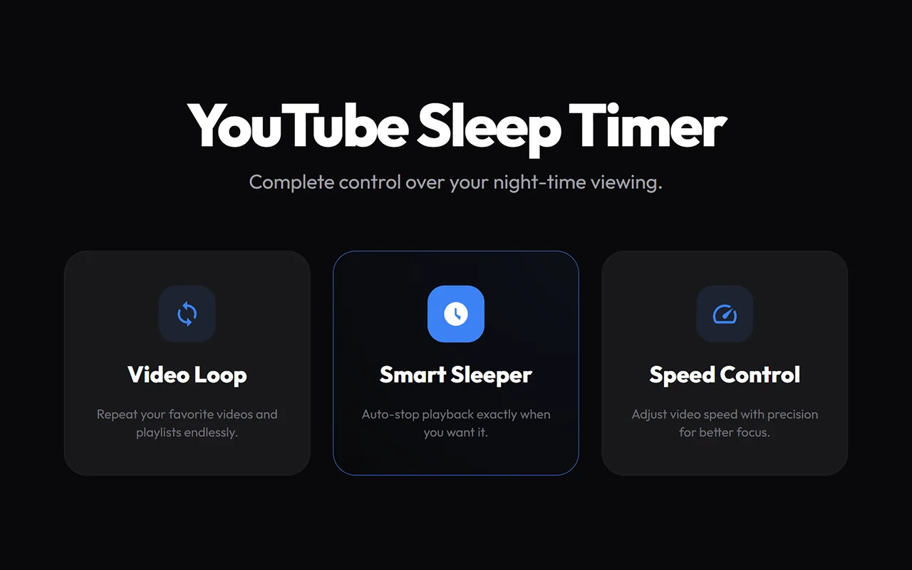 YouTube Sleep Timer met loop, slaaptimer en snelheidsregeling